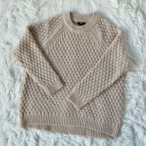 Fuzzy Cream Decorative Knit Stitch Sweater